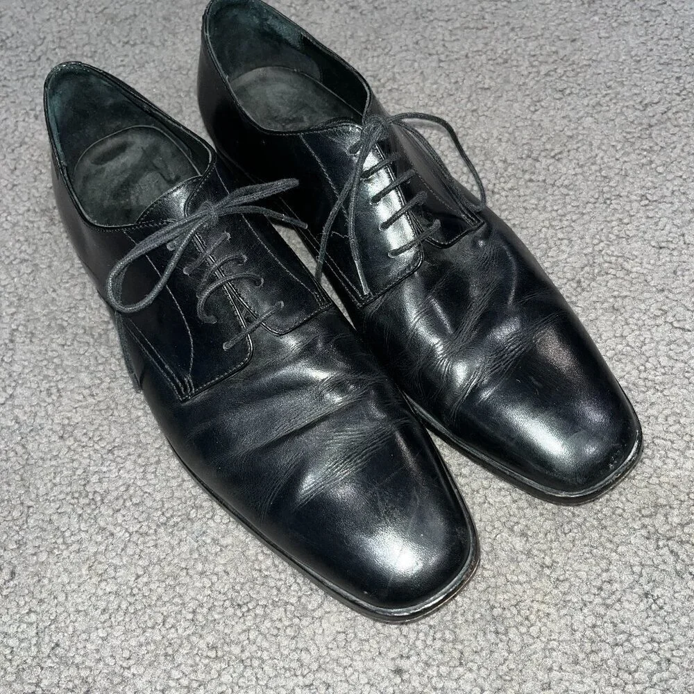 HUGO BOSS Black Leather Lace Up Oxford Dress Shoes Office Formal Prom - EUC - 12